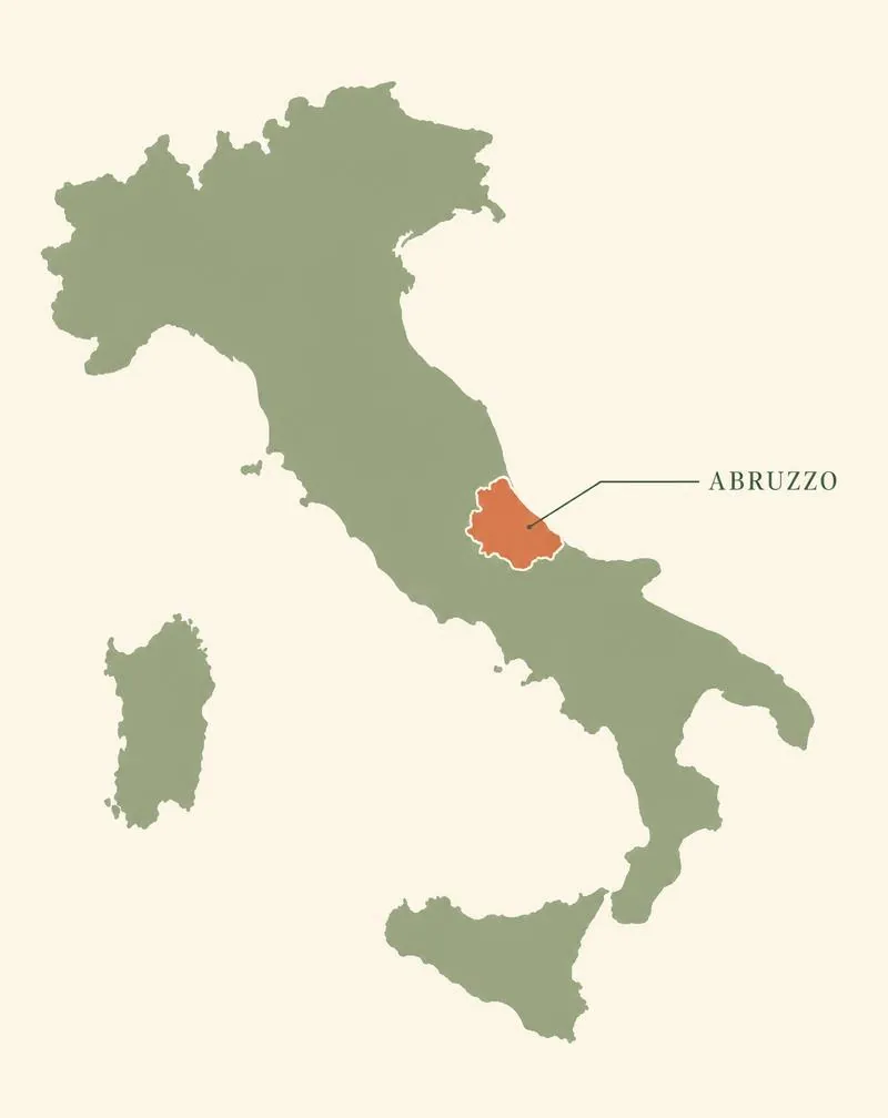 Map of Italy with the Abruzzo region highlighted